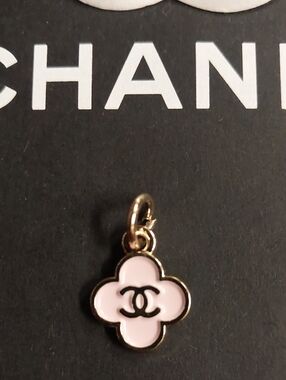 CC Pink Enamel Clover Charm with Gold Trim